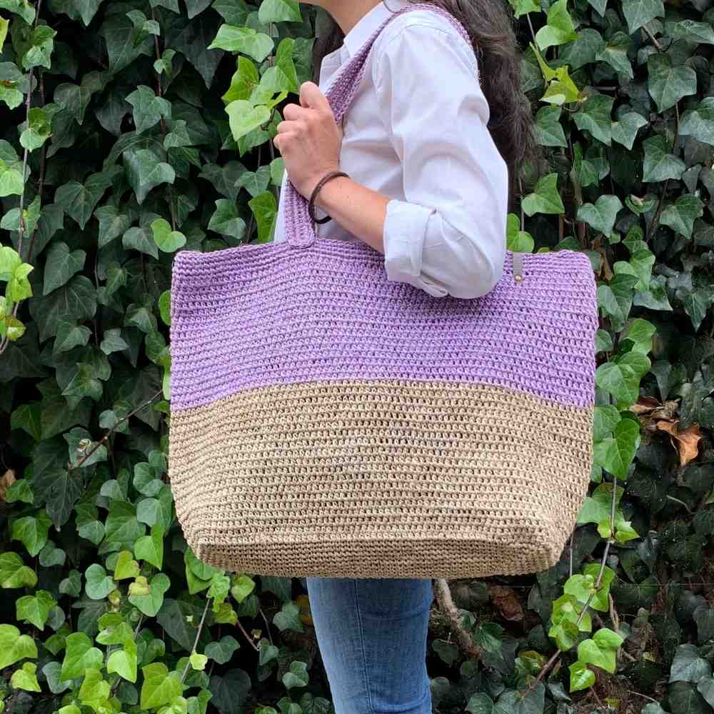 Lilac Boho Tote Sisal Natural Shoulder Bag